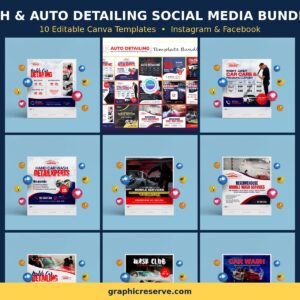 Car Wash & Auto Detailing social media post templates bundle