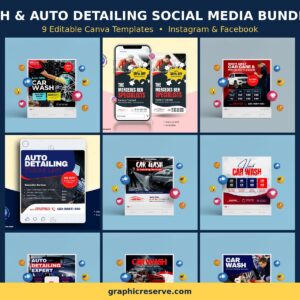 Car Wash & Auto Detailing social media post templates bundle