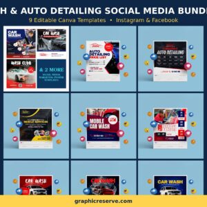 Car Wash & Auto Detailing social media post templates bundle