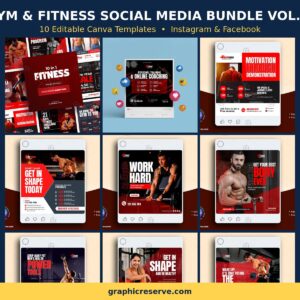 Gym & Fitness social media post templates bundle