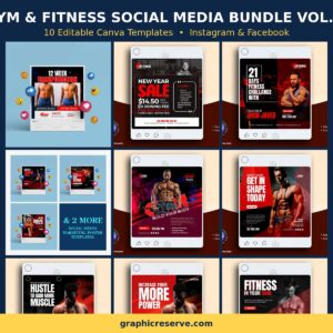 Gym & Fitness social media post templates bundle