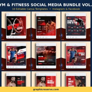 Gym & Fitness social media post templates bundle