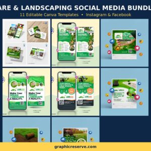 Lawn Care & Landscaping social media post templates bundle