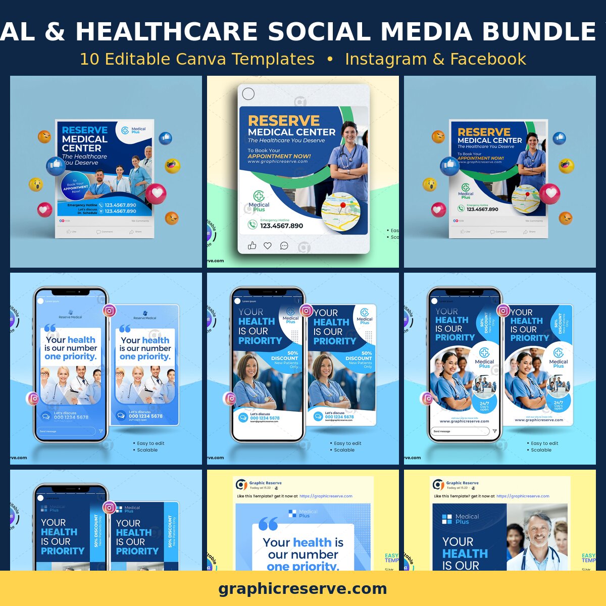 Medical & Healthcare social media post templates bundle