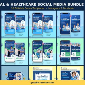 Medical & Healthcare social media post templates bundle