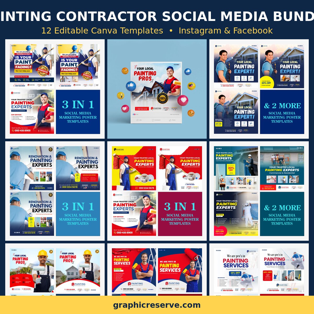 Painting Contractor social media post templates bundle