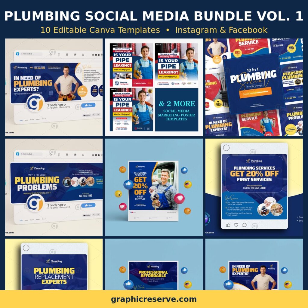 Plumbing Social Media Post Templates Bundle Vol. 1