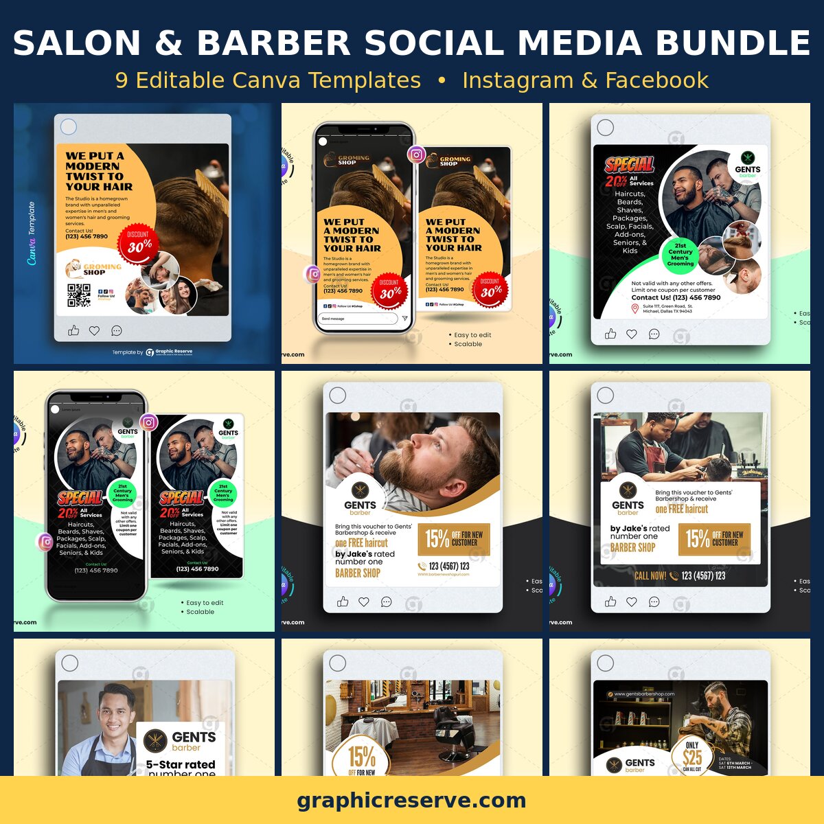 Salon & Barber social media post templates bundle
