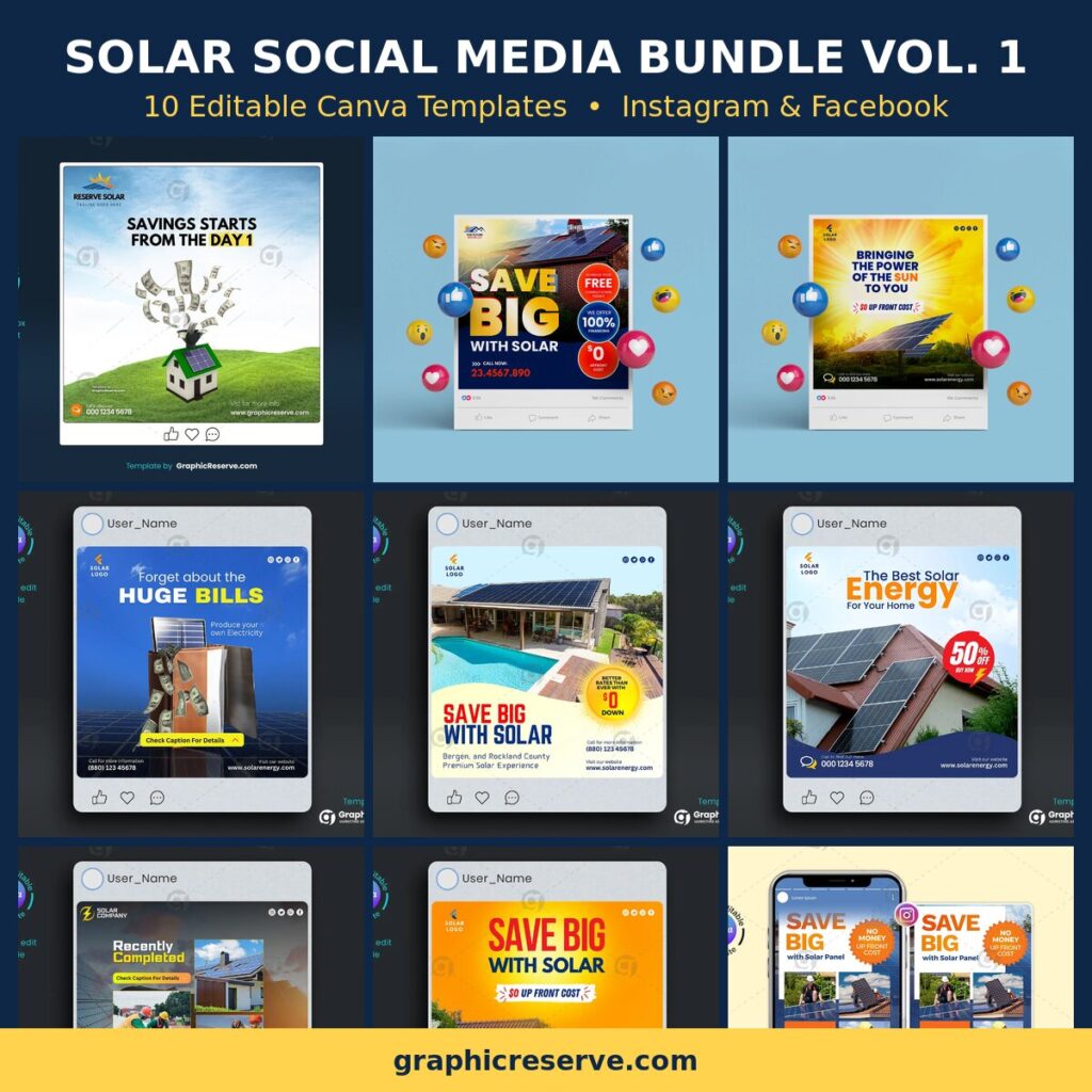 Solar Social Media Post Templates Bundle Vol. 1