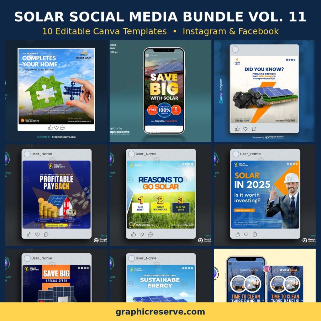 Solar Social Media Post Templates Bundle Vol. 11