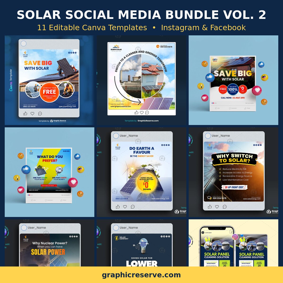 Solar social media post templates bundle