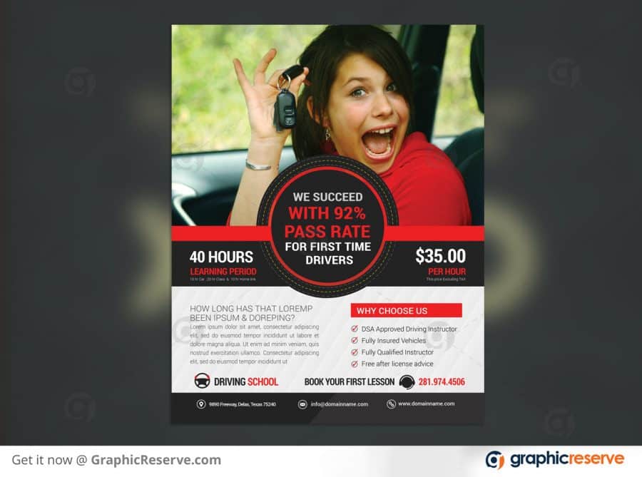 Driving school free class flyer