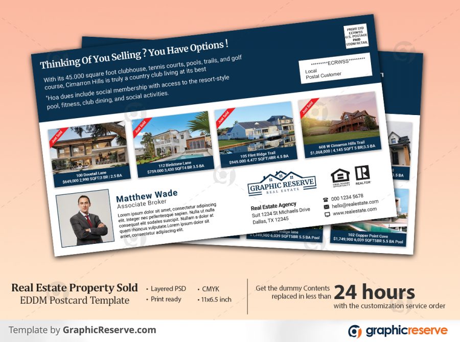 Real Estate Property Sold EDDM Postcard Template Back