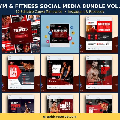 Gym & Fitness social media post templates bundle