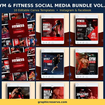 Gym & Fitness social media post templates bundle