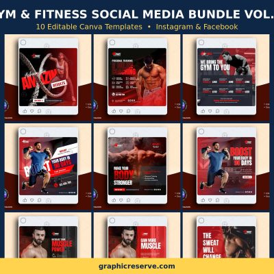 Gym & Fitness social media post templates bundle